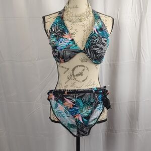 VENUS Black and Blue Leaf Bikini Set